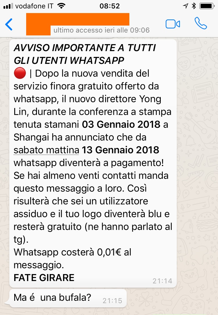 Progetto MASSERE - WhatsApp a pagamento BUFALA